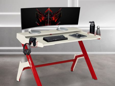 Techni Sport Ergonomic Computer Gaming  Desk Workstation with Cupholder & Headphone Hook, Red on Sale