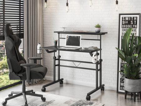 Techni Mobili Rolling Writing Desk with Height Adjustable Desktop and Moveable Shelf, Black on Sale