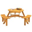 6-Person Circular Outdoor Wooden Picnic Table for Patio, Backyard, Garden, DIY w  3 Built-in Benches, 1720lb Capacity - Natural Cheap