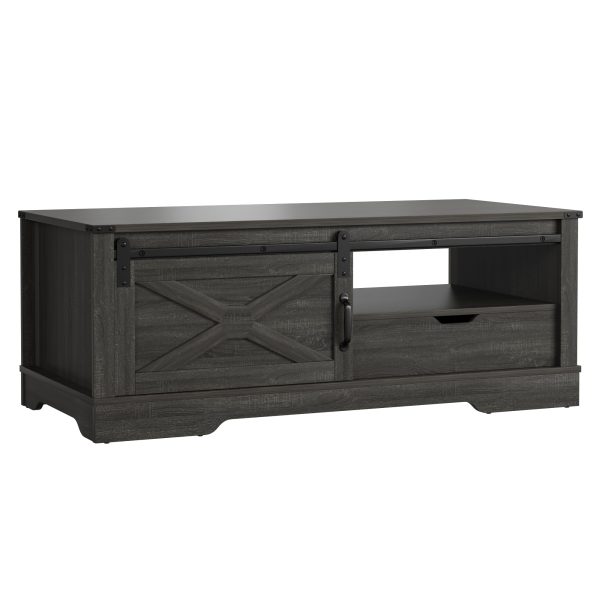 Farmhouse Sliding Barn Door Coffee Storage Large Rectangular Table - Dark Gray Online Hot Sale