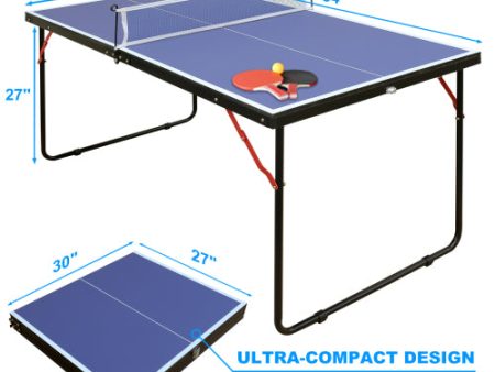 Table Tennis Table Midsize Foldable & Portable Ping Pong Table Set with Net and 2 Ping Pong Paddles for Indoor Outdoor Game Hot on Sale