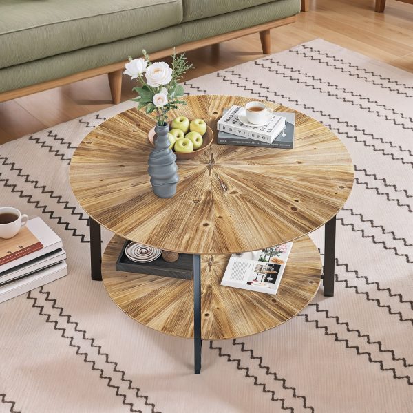 31.5  Round Coffee Table,Stand Wooden Double Layer Coffee Table with Open Storage Space and Metal Table Legs for Living Room,Bedroom Discount