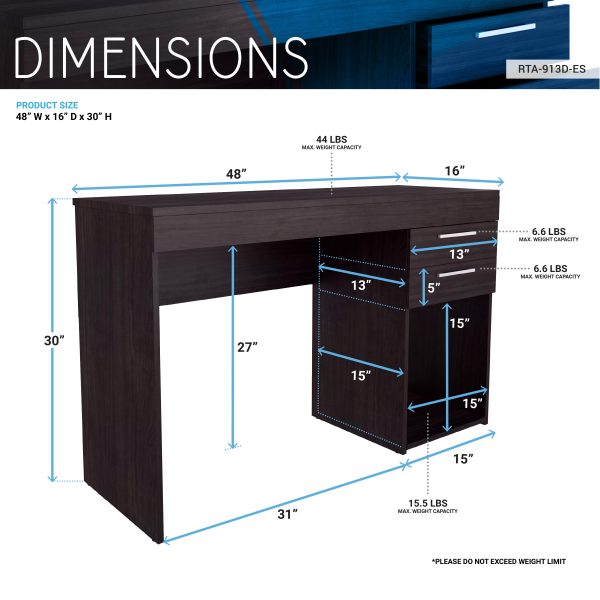 Techni Mobili Home Office Workstation with Storage, Espresso Online Sale