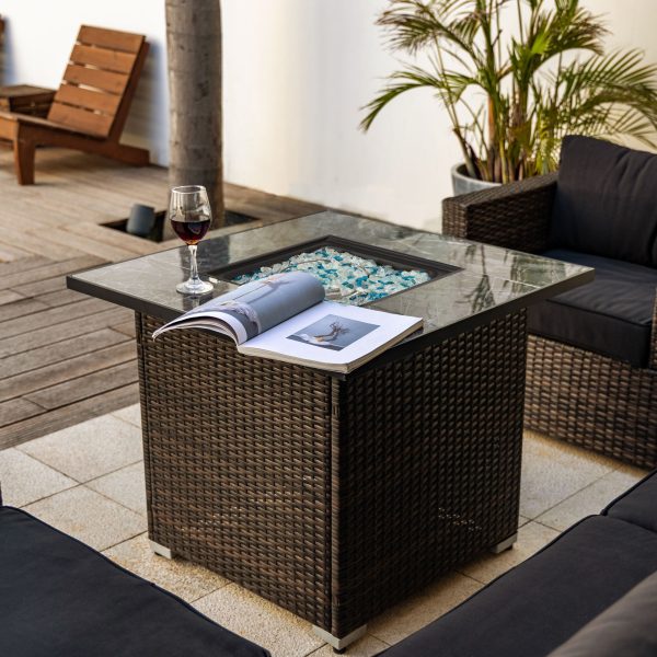 30inch Outdoor Fire Table Propane Gas Fire Pit Table with Lid Gas Fire Pit Table with Glass Rocks and Rain Cover Online Sale