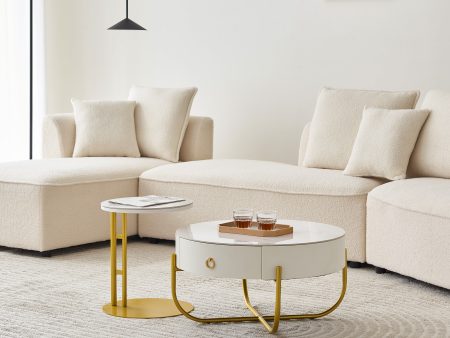 Morden Marble Nesting Table, Round Coffee Table Set of 2 End Table for Living Room,Stacking Side Tables, for Living Room Bedroom, Accent Tea Table with Metal Frame, Sturdy and Easy Assembly(Gold) Fashion