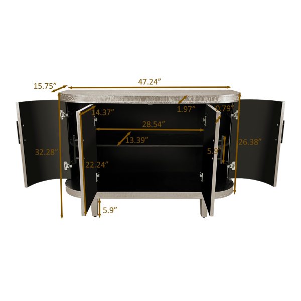 Modern Curved Sideboard 47.2-Inch Decorative Storage Cabinet Wooden Console Table Coffee Bar Cabinet with 4 Doors and Adjustable Interior Shelves for Living Room, Kitchen, Bedroom, Hallway (Champagne) Online Sale