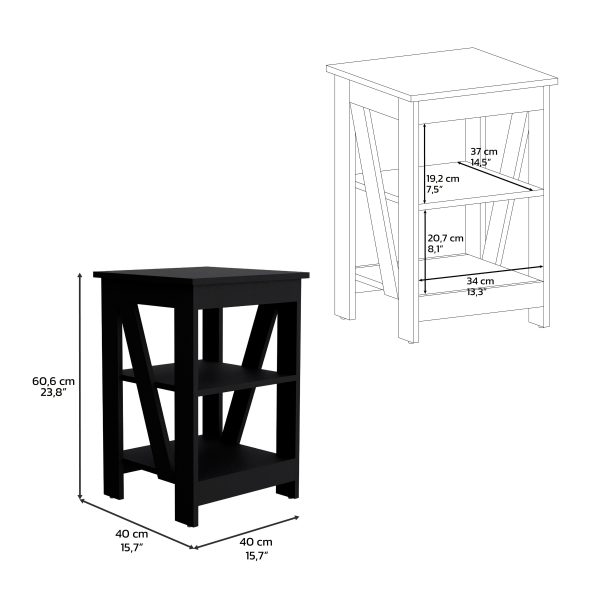 Taylor 3-Tier End Table Nightstand, Side Table for Small Space, Black Supply