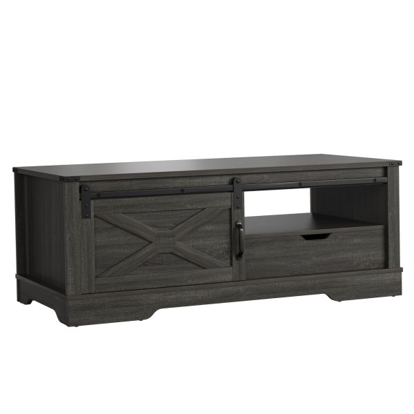 Farmhouse Sliding Barn Door Coffee Storage Large Rectangular Table - Dark Gray Online Hot Sale