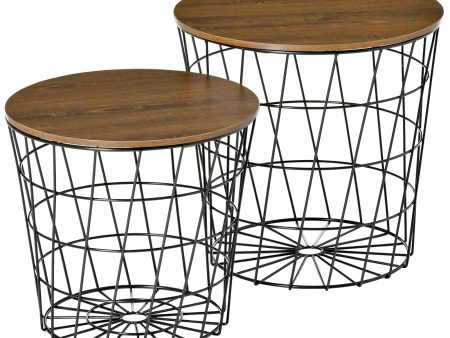 End Tables Set of 2, Nesting Tables with Storage, Round Accent Side Tables with Removable Top for Living Room, Bedroom, Black   Brown Sale