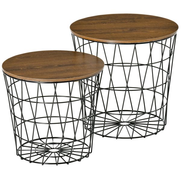 End Tables Set of 2, Nesting Tables with Storage, Round Accent Side Tables with Removable Top for Living Room, Bedroom, Black   Brown Sale