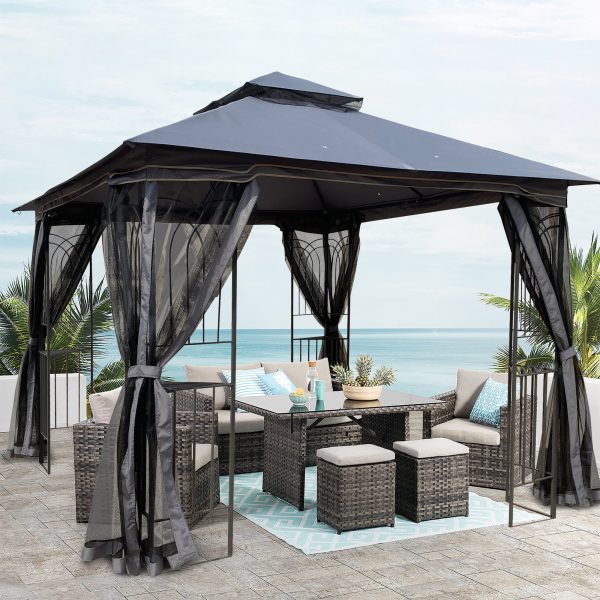 10x10 Outdoor Patio Gazebo Canopy Tent With Ventilated Double Roof And Mosquito net(Detachable Mesh Screen On All Sides),Suitable for Lawn, Garden, Backyard and Deck,Gray Top For Sale