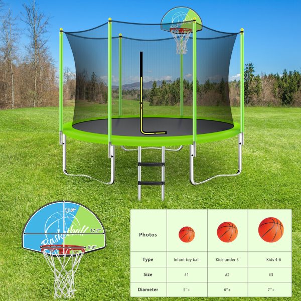 10FT Trampoline for Kids with Safety Enclosure Net, Basketball Hoop and Ladder, Easy Assembly Round Outdoor Recreational Trampoline For Discount