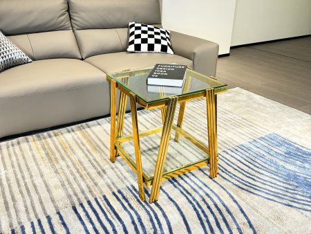 Golden Stainless Steel Double-Layer Clear Tempered Glass End Table  for Bed Room, Living Room Discount