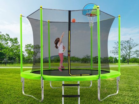 10FT Trampoline for Kids with Safety Enclosure Net, Basketball Hoop and Ladder, Easy Assembly Round Outdoor Recreational Trampoline For Discount