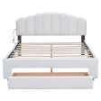 Teddy Fleece Queen Size Upholstered Platform Bed with Nightstand, White on Sale