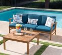 PERLA 3 SEATER SOFA AND TABLE SET, BLUE For Cheap