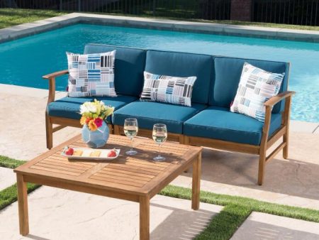 PERLA 3 SEATER SOFA AND TABLE SET, BLUE For Cheap