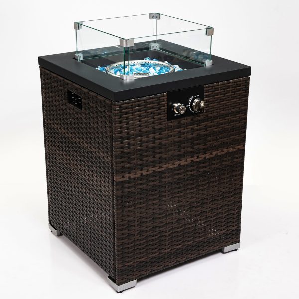 Wicker Fire Pit Column with Glass Wind Guard Online now