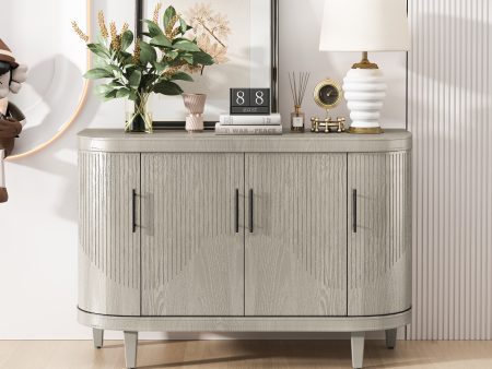 Modern Curved Sideboard 47.2-Inch Decorative Storage Cabinet Wooden Console Table Coffee Bar Cabinet with 4 Doors and Adjustable Interior Shelves for Living Room, Kitchen, Bedroom, Hallway (Champagne) Online Sale