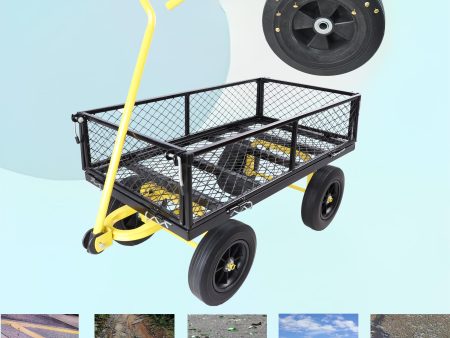 (Black +Yellow solid wheels wagon cart)Solid wheels Tools cart Wagon Cart Garden cart trucks make it easier to transport firewood For Discount