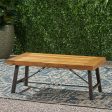 Outdoor Acacia Wood Coffee Table, Teak Finish   Rustic Metal Brown and Black, 27.25 D x 45.75 W x 18 H Discount