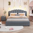 Teddy Fleece Queen Size Upholstered Platform Bed with 1 Nightstand, Gray Online now