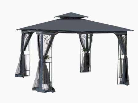 10x10 Outdoor Patio Gazebo Canopy Tent With Ventilated Double Roof And Mosquito net(Detachable Mesh Screen On All Sides),Suitable for Lawn, Garden, Backyard and Deck,Gray Top For Sale