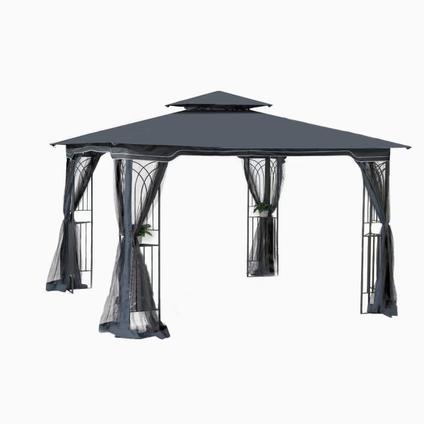 10x10 Outdoor Patio Gazebo Canopy Tent With Ventilated Double Roof And Mosquito net(Detachable Mesh Screen On All Sides),Suitable for Lawn, Garden, Backyard and Deck,Gray Top For Sale