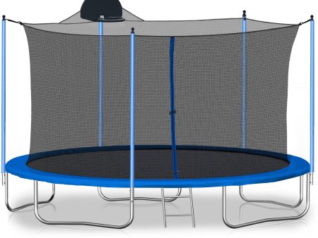 12FT Trampoline for Adults & Kids with Basketball Hoop, Outdoor Trampolines w Ladder and Safety Enclosure Net for Kids and adults Supply