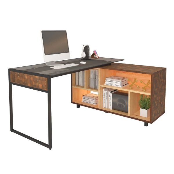 Techni Mobili L-Shape Corner Desk with Multiple Storage, Oak Supply