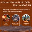 Outdoor 6 Person Picnic Table, 6 person Round Picnic Table with 3 Built-in Benches, Umbrella Hole, Outside Table and Bench Set for Garden, Backyard, Porch, Patio, Brown on Sale