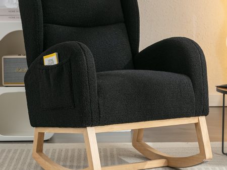 049-Teddy Fabric Rocking Chair With Packet Wood Legs,Black For Discount