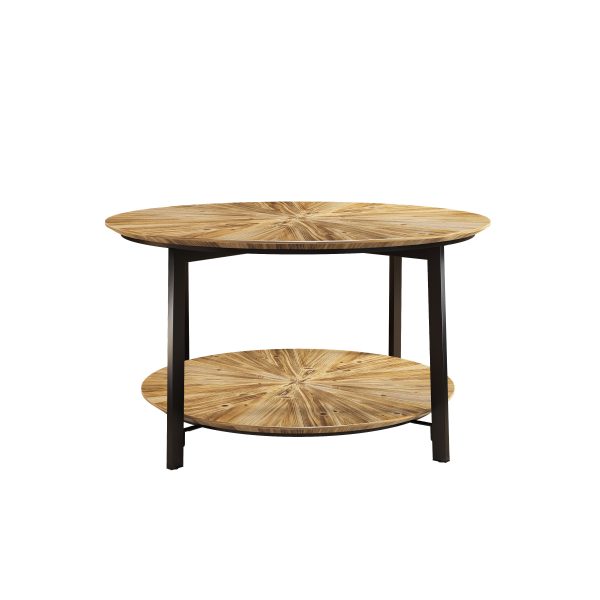 31.5  Round Coffee Table,Stand Wooden Double Layer Coffee Table with Open Storage Space and Metal Table Legs for Living Room,Bedroom Discount