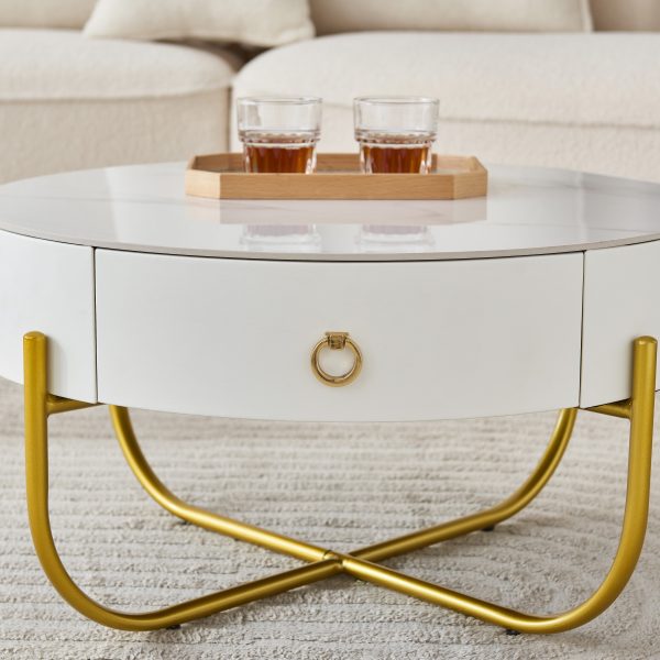 Morden Marble Nesting Table, Round Coffee Table Set of 2 End Table for Living Room,Stacking Side Tables, for Living Room Bedroom, Accent Tea Table with Metal Frame, Sturdy and Easy Assembly(Gold) Fashion